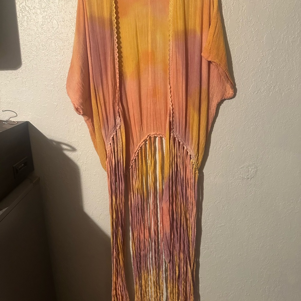 Bohemian Tie-Dye Fringe Kimono
